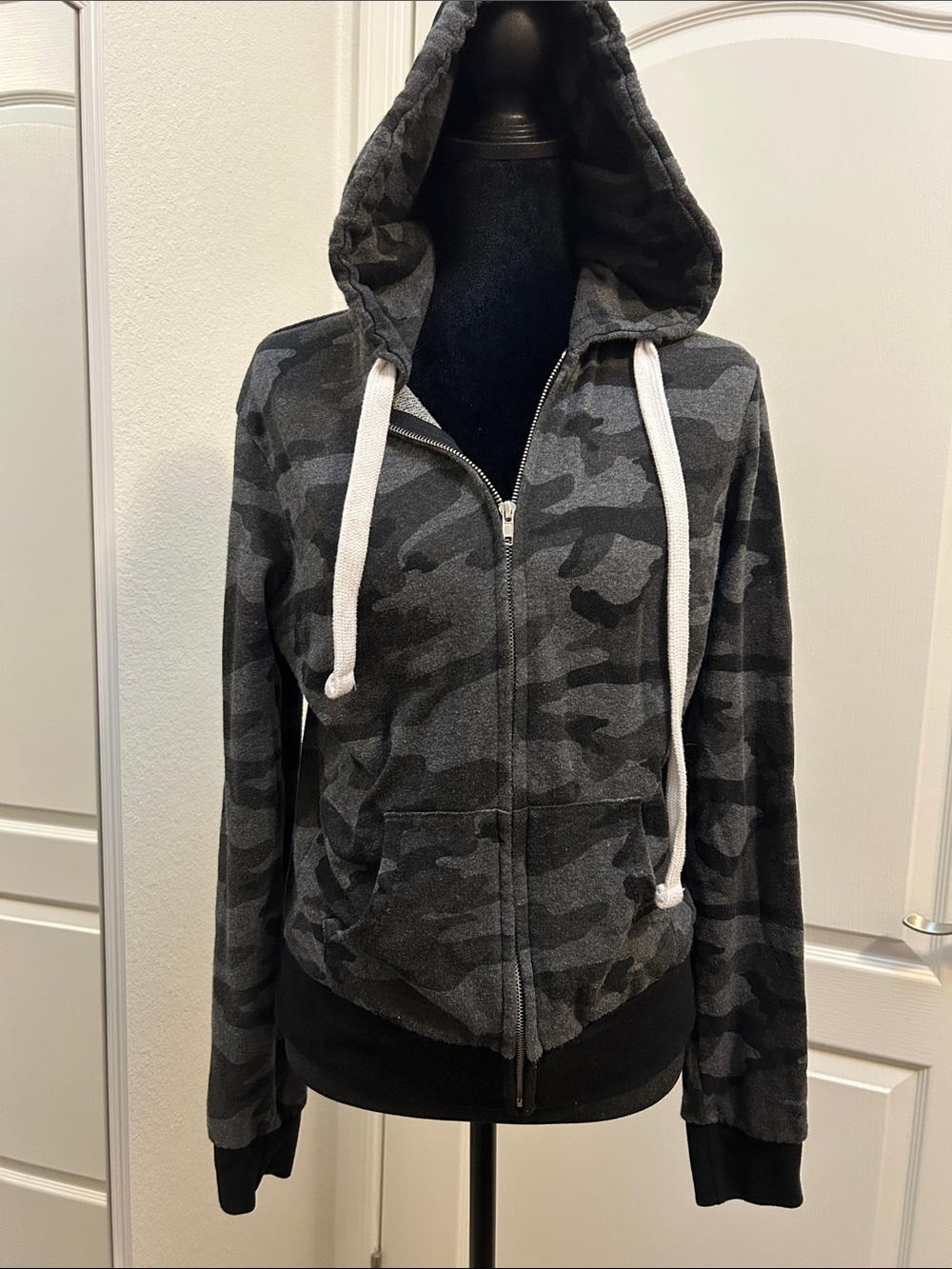 Reflex Gray and Black Camo Zip-Up Bomber Hoodie